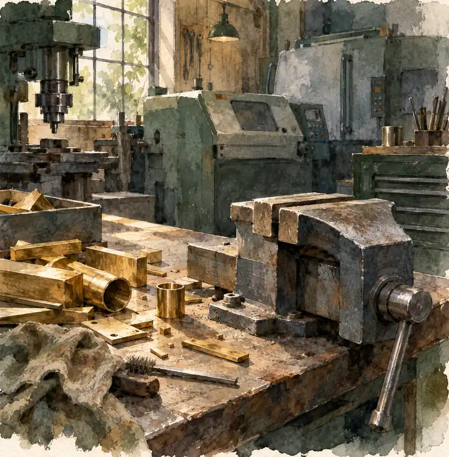 Illustration of fabrication businesses equipment and workspace